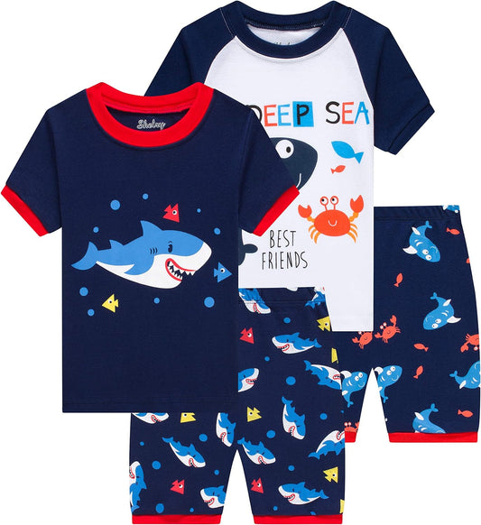 Little Boys Shark Pajamas Summer Kids 4 Pcs Cotton Pyjamas Children Clothes 5T