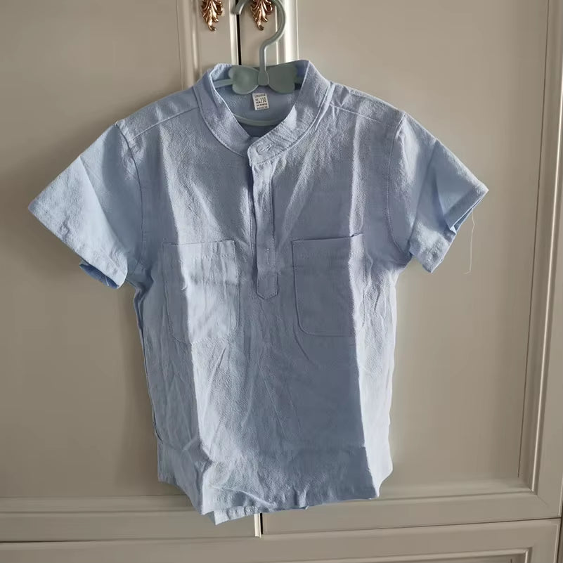 Baby Boys Shirts Short Sleeve Little Boy Clothes Casual Toddler Summer Children Tops Kids Wear Solid Linen