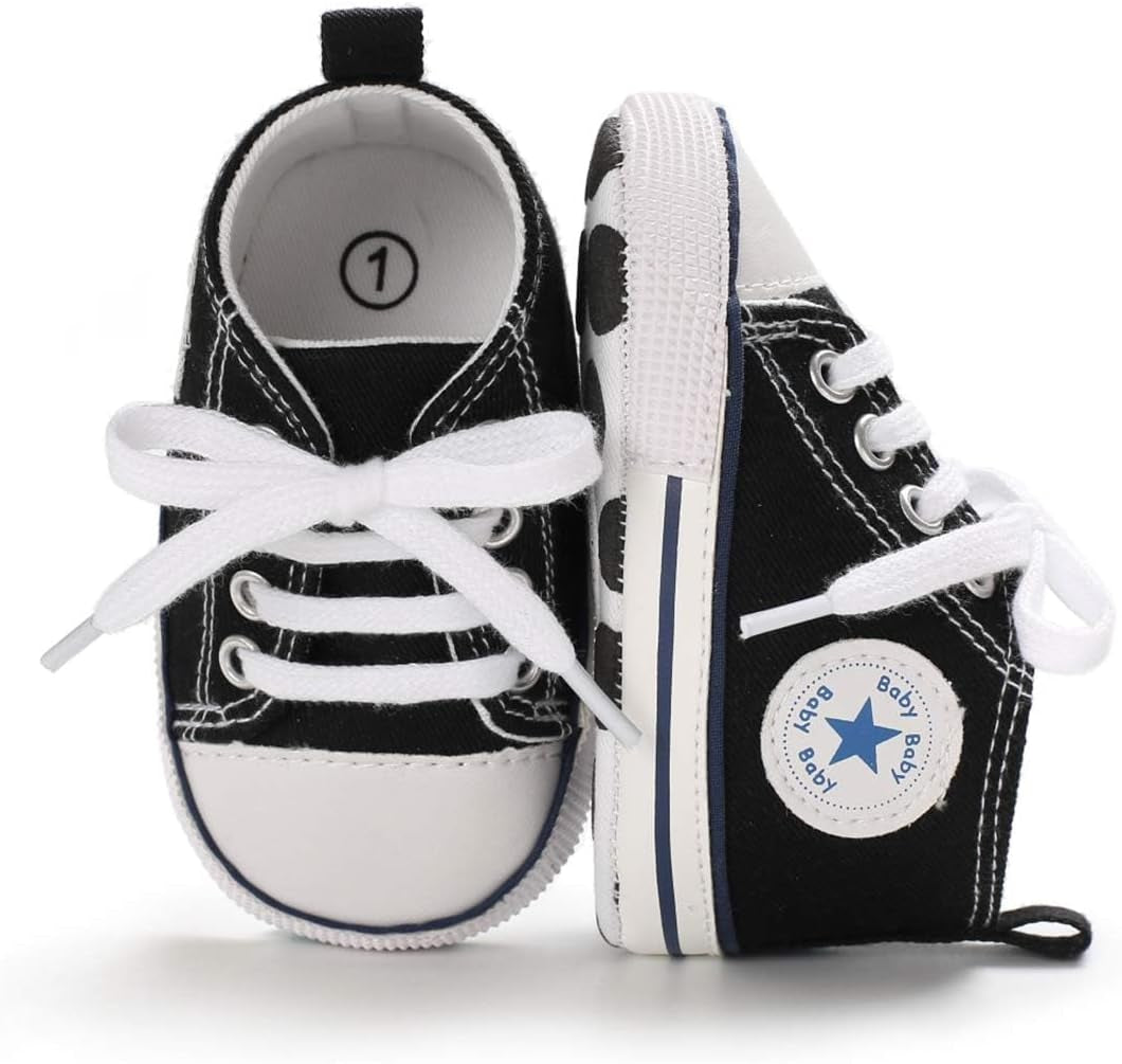 Unisex Baby Boys Girls High Top Sneaker Soft Anti-Slip Sole Newborn Infant First Walkers Canvas Denim Shoes