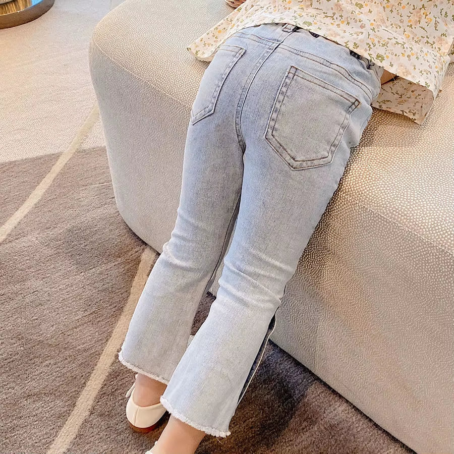 Girls Jeans Strethable Elasctic Autumn Spring Children Pants Denim Flare Toddler Kids Trousers Clothes for Baby Girl Pants