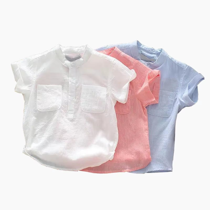 Baby Boys Shirts Short Sleeve Little Boy Clothes Casual Toddler Summer Children Tops Kids Wear Solid Linen