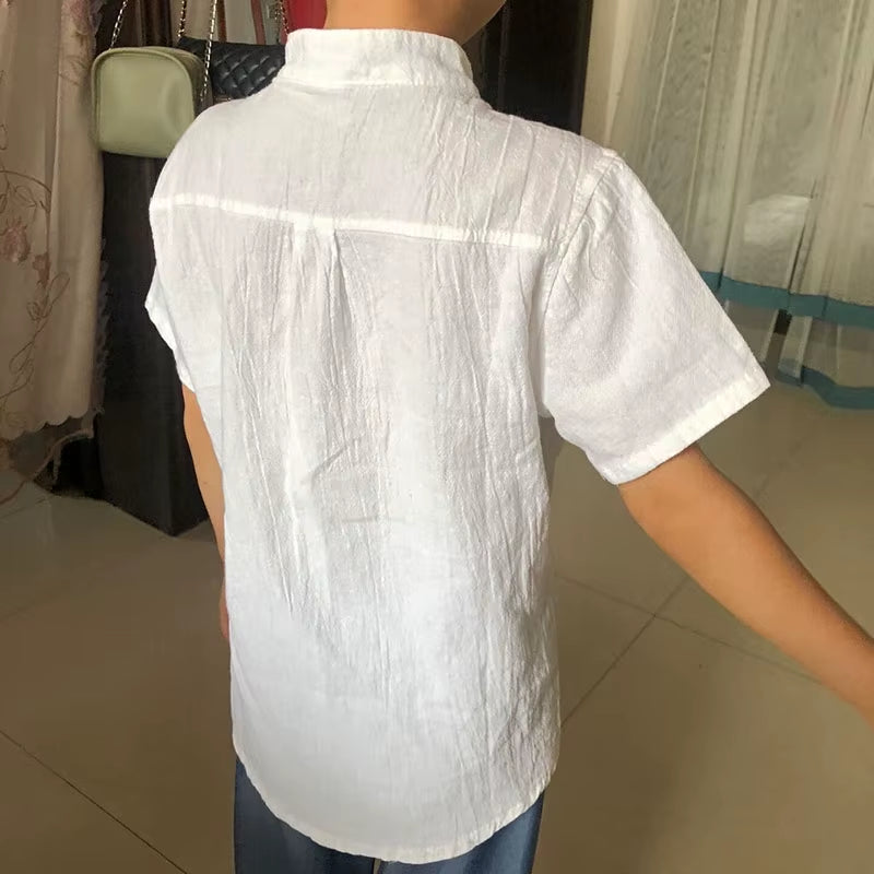 Baby Boys Shirts Short Sleeve Little Boy Clothes Casual Toddler Summer Children Tops Kids Wear Solid Linen