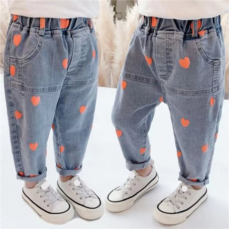 Girls Jeans Full Heart Autumn Spring Toddler Kids Clothes Children Trousers for Baby Girl Pants