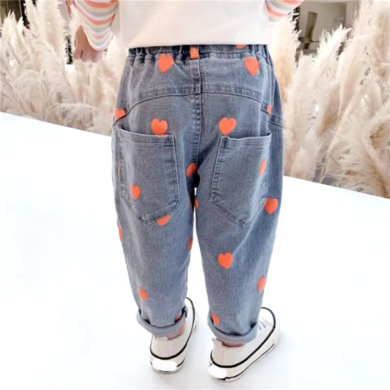 Girls Jeans Full Heart Autumn Spring Toddler Kids Clothes Children Trousers for Baby Girl Pants