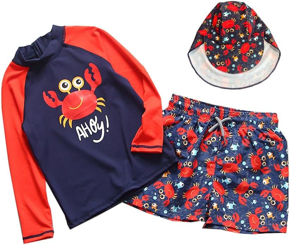 Baby Toddler Boys Two Pieces Swimsuit Set Shark Bathing Suit Rash Guards Swimwear with Hat UPF 50+