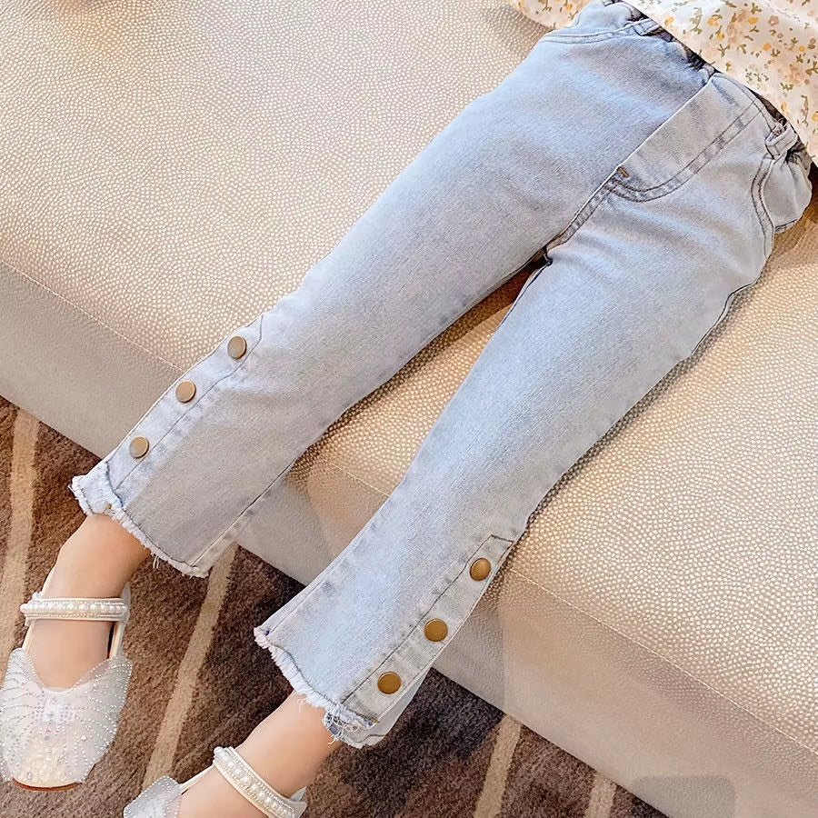 Girls Jeans Strethable Elasctic Autumn Spring Children Pants Denim Flare Toddler Kids Trousers Clothes for Baby Girl Pants