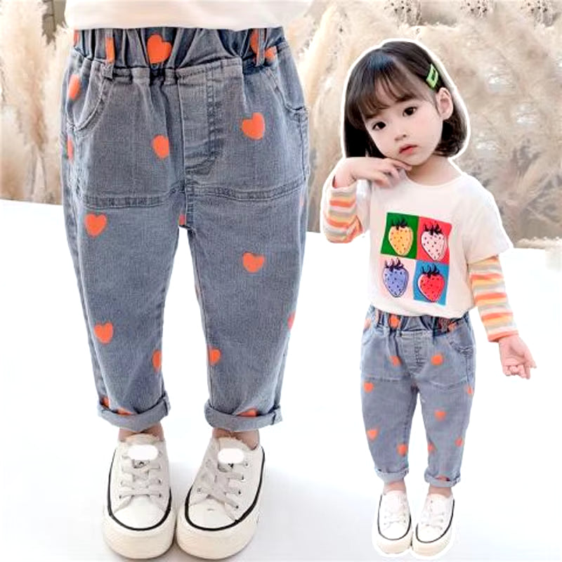 Girls Jeans Full Heart Autumn Spring Toddler Kids Clothes Children Trousers for Baby Girl Pants