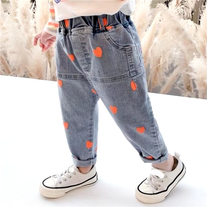 Girls Jeans Full Heart Autumn Spring Toddler Kids Clothes Children Trousers for Baby Girl Pants