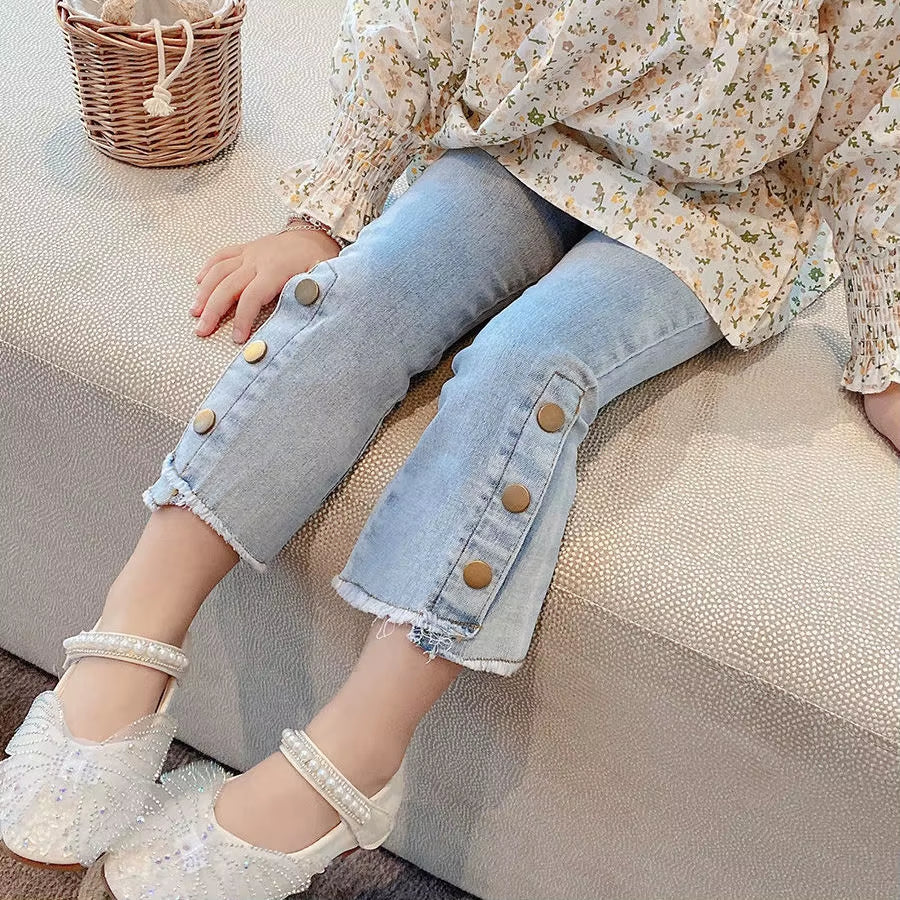 Girls Jeans Strethable Elasctic Autumn Spring Children Pants Denim Flare Toddler Kids Trousers Clothes for Baby Girl Pants